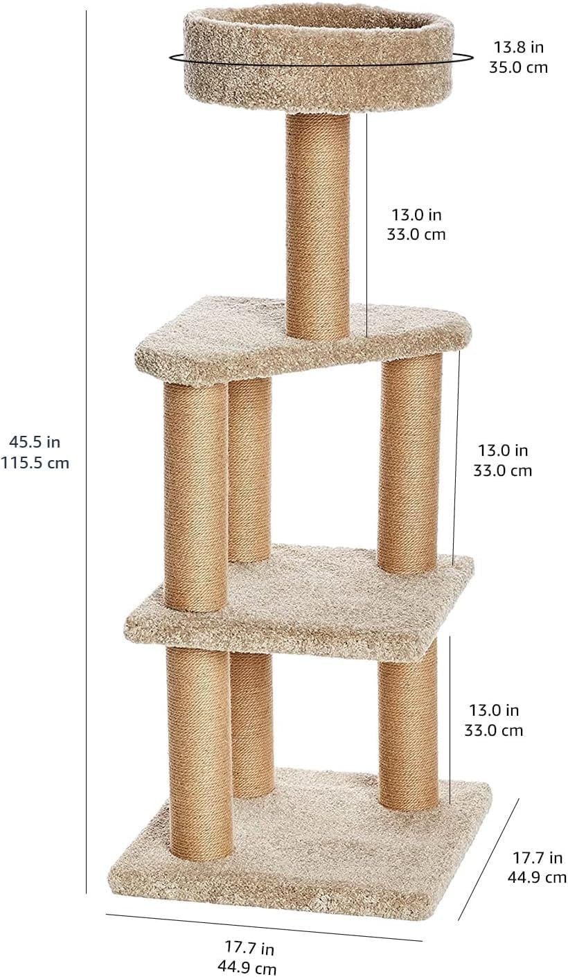 Amazon Basics Cat Tree Tower - Multi-Level Climbing Activity Center for Indoor Cats & Kittens with Scratching Posts